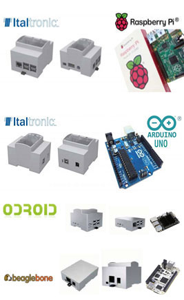 Cajas carril din para Arduino Yun, Arduino Mega Arduino uno E 101, Arduino Zero, Beaglebone Black, Beaglebone Green, Beaglebone Green Wireless, Raspberry PI A+, Raspberry PI B+, Raspberry PI 2, Raspberry PI 3, Raspberry PI compute module, Raspberry Zero, Odroid Hardkernel C1, Odroid hardkernel C1 +